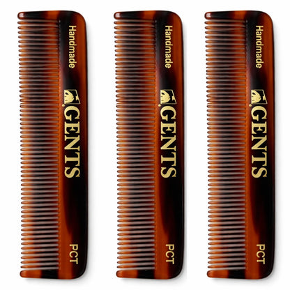 GENTS PCT 5-Inch Fine Tooth Pocket Hair Comb 3-Pack - Tortoise Shell Cellulose Acetate Combs for Men & Women, Anti-Static, Durable & Travel-Friendly Avelisse