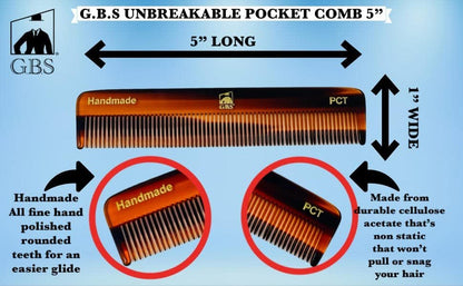 GENTS PCT 5-Inch Fine Tooth Pocket Hair Comb 3-Pack - Tortoise Shell Cellulose Acetate Combs for Men & Women, Anti-Static, Durable & Travel-Friendly Avelisse