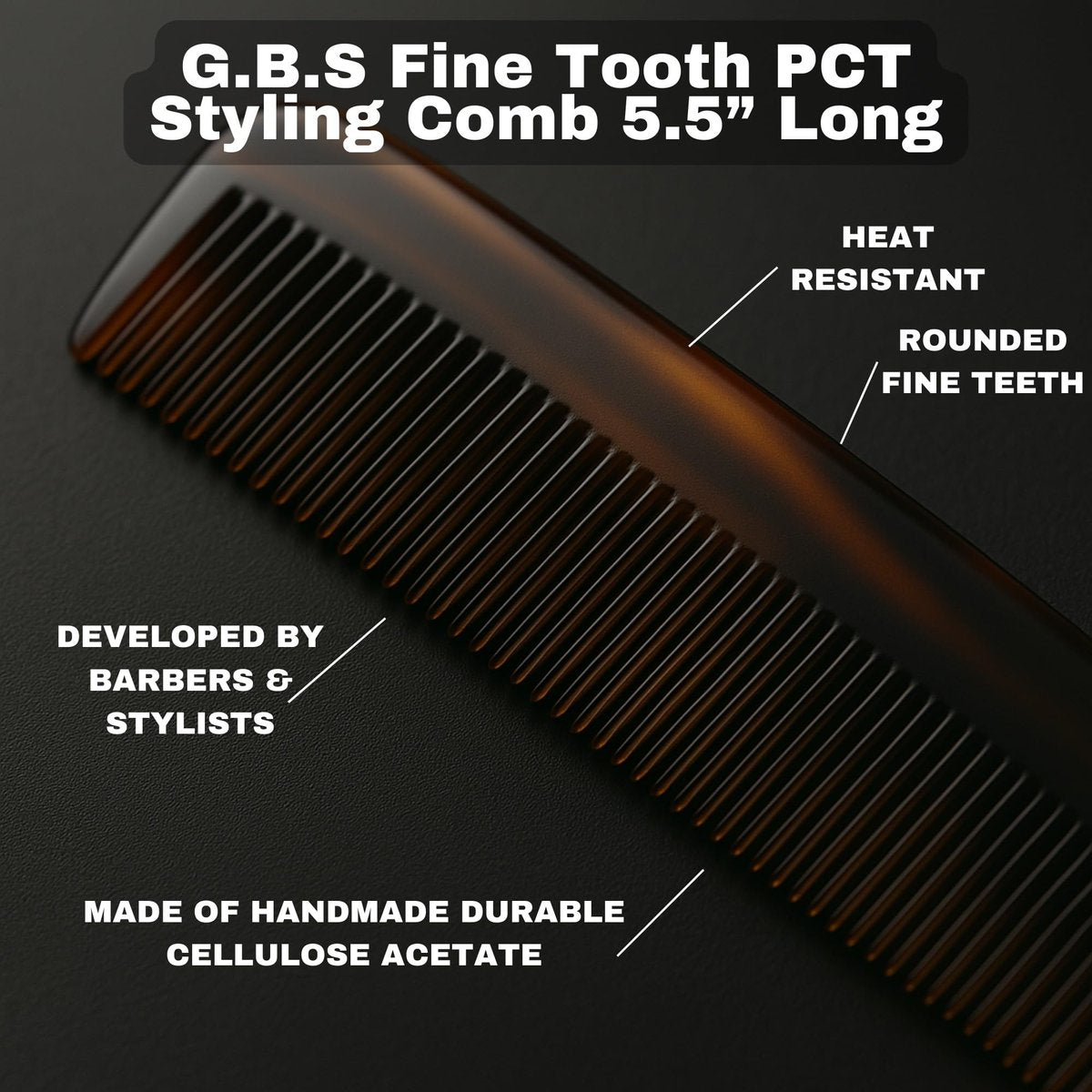 GENTS PCT 5-Inch Fine Tooth Pocket Hair Comb 3-Pack - Tortoise Shell Cellulose Acetate Combs for Men & Women, Anti-Static, Durable & Travel-Friendly Avelisse