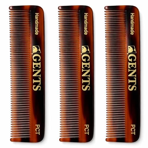 GENTS PCT 5-Inch Fine Tooth Pocket Hair Comb 3-Pack - Tortoise Shell Cellulose Acetate Combs for Men & Women, Anti-Static, Durable & Travel-Friendly Avelisse