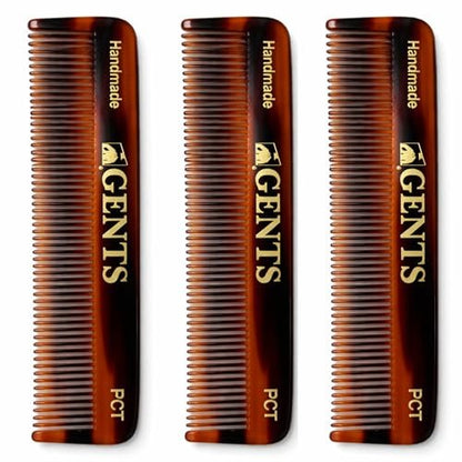 GENTS PCT 5-Inch Fine Tooth Pocket Hair Comb 3-Pack - Tortoise Shell Cellulose Acetate Combs for Men & Women, Anti-Static, Durable & Travel-Friendly Avelisse