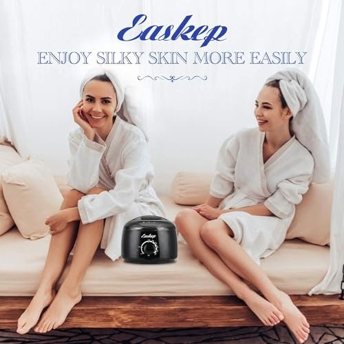 Easkep Waxing Kit with Warmer, 6 Adjustable Temperature Settings, 5 Packs Hard Wax Beads & 20 Wooden Applicator Sticks – Painless Hair Removal for Legs, Face, Underarm, Bikini, Brazilian Avelisse