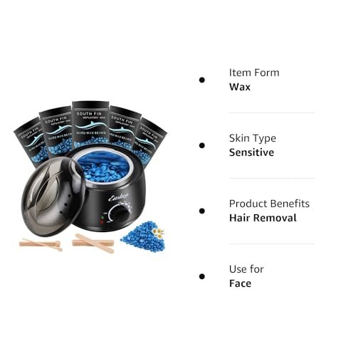 Easkep Waxing Kit with Warmer, 6 Adjustable Temperature Settings, 5 Packs Hard Wax Beads & 20 Wooden Applicator Sticks – Painless Hair Removal for Legs, Face, Underarm, Bikini, Brazilian Avelisse
