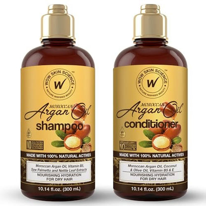 WOW Skin Science Moroccan Argan Oil Shampoo & Conditioner Duo - 33.8 Fl Oz Total, Sulfate-Free, Paraben-Free, Nourishing Hair Care Set