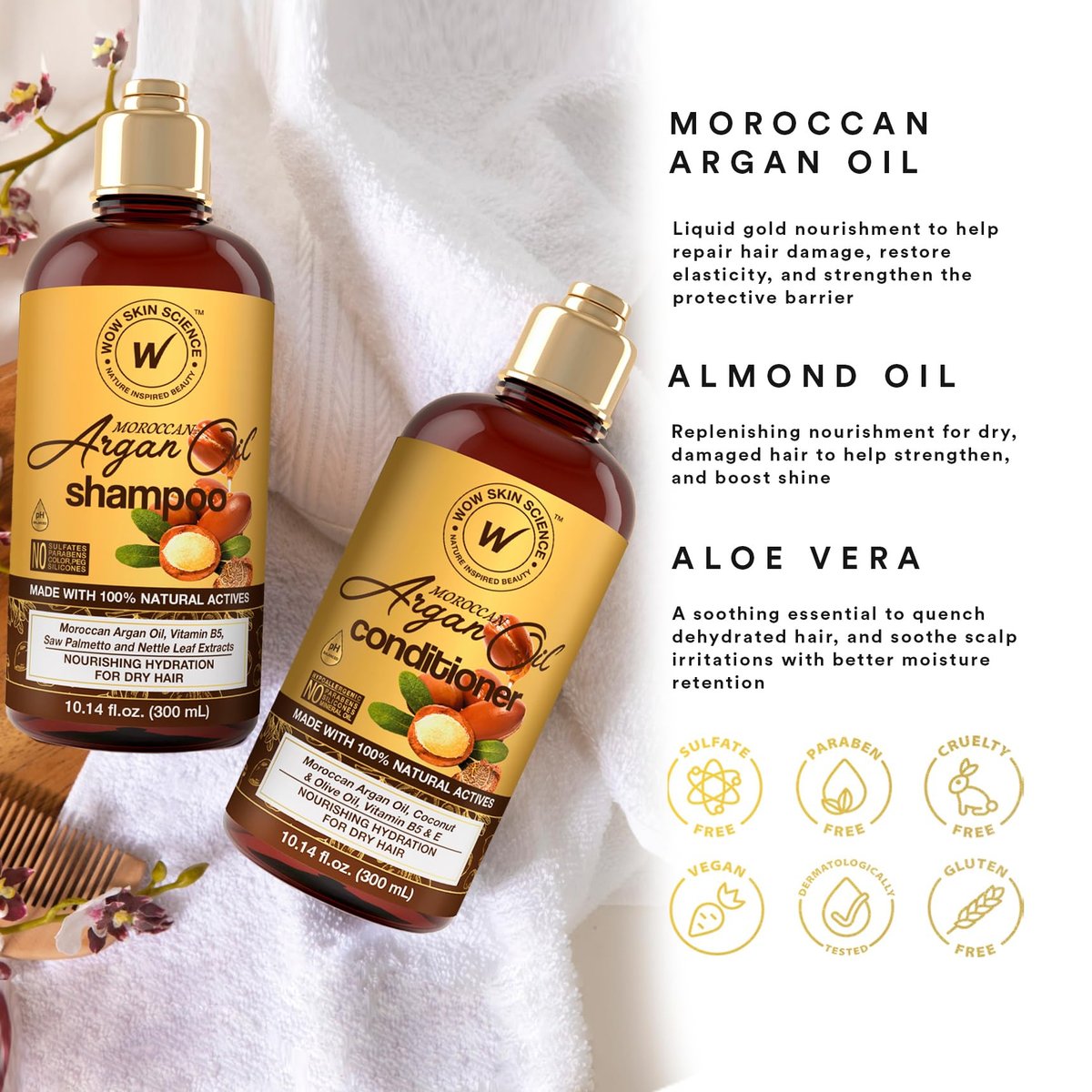 WOW Skin Science Moroccan Argan Oil Shampoo & Conditioner Duo - 33.8 Fl Oz Total, Sulfate-Free, Paraben-Free, Nourishing Hair Care Set - görsel 5