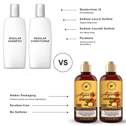 WOW Skin Science Moroccan Argan Oil Shampoo & Conditioner Duo - 33.8 Fl Oz Total, Sulfate-Free, Paraben-Free, Nourishing Hair Care Set