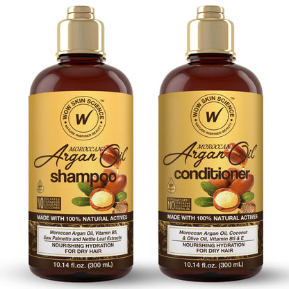 WOW Skin Science Moroccan Argan Oil Shampoo & Conditioner Duo - 33.8 Fl Oz Total, Sulfate-Free, Paraben-Free, Nourishing Hair Care Set