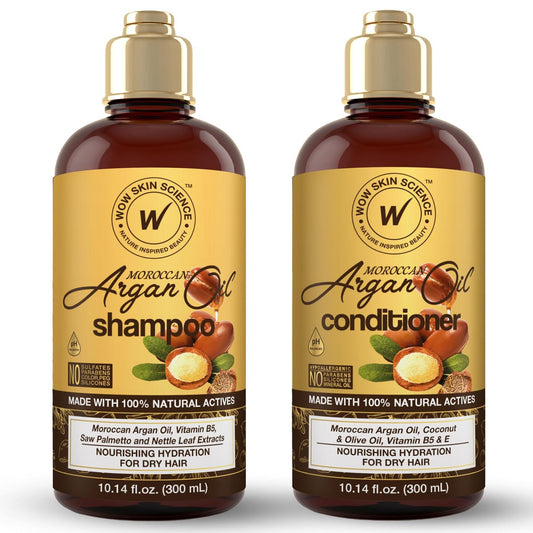 WOW Skin Science Moroccan Argan Oil Shampoo & Conditioner Duo - 33.8 Fl Oz Total, Sulfate-Free, Paraben-Free, Nourishing Hair Care Set
