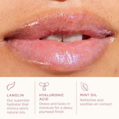 Lanolips Lanolin Lip Water - Holographic - Clear Gloss Serum with Hyaluronic Acid & Lanolin Oil for Hydrated Glow (10ml / 0.34 fl oz)