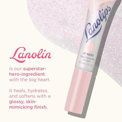 Lanolips Lanolin Lip Water - Holographic - Clear Gloss Serum with Hyaluronic Acid & Lanolin Oil for Hydrated Glow (10ml / 0.34 fl oz)
