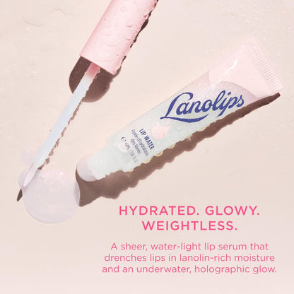 Lanolips Lanolin Lip Water - Holographic - Clear Gloss Serum with Hyaluronic Acid & Lanolin Oil for Hydrated Glow (10ml / 0.34 fl oz)