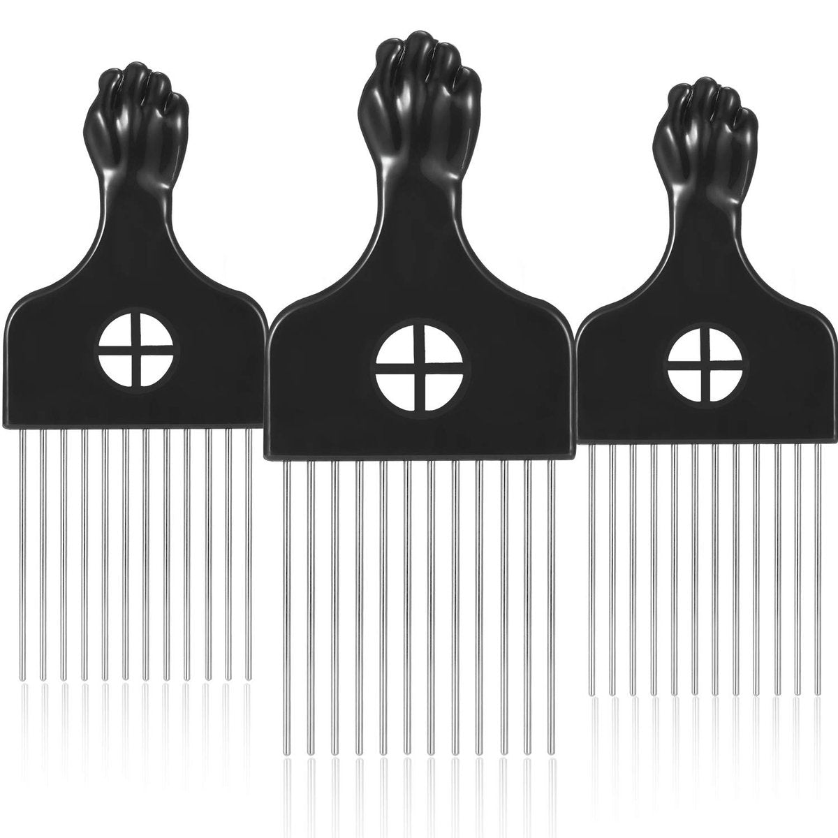 Boao 3-Pack Metal Hair Pick Combs for Afro, Curly Hair – Detangle & Lift Styling Tool for Women and Men - görsel 1