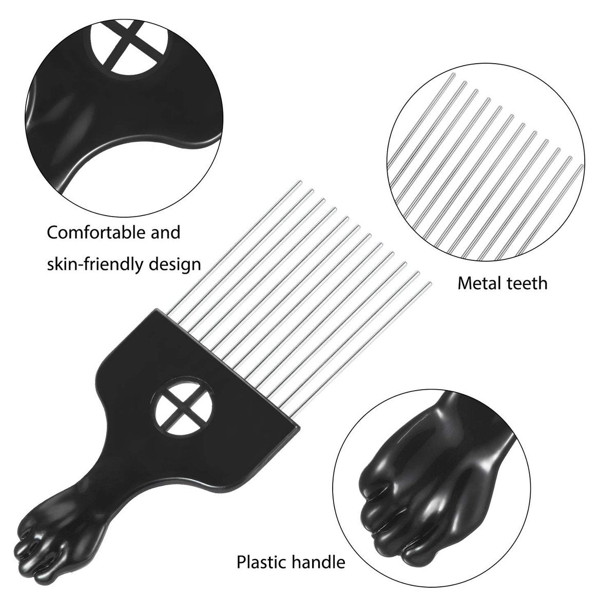 Boao 3-Pack Metal Hair Pick Combs for Afro, Curly Hair – Detangle & Lift Styling Tool for Women and Men - görsel 9