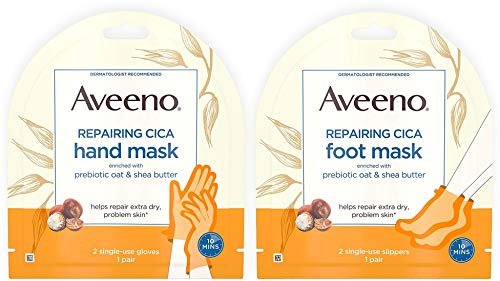 Aveeno Repairing CICA Foot Mask & Hand Mask with Prebiotic Oat and Shea Butter, for Extra Dry Skin, 1 Count Avelisse