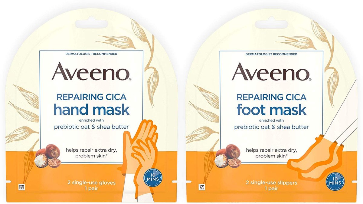 Aveeno Repairing CICA Foot Mask & Hand Mask with Prebiotic Oat and Shea Butter, for Extra Dry Skin, 1 Count Avelisse