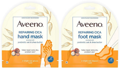 Aveeno Repairing CICA Foot Mask & Hand Mask with Prebiotic Oat and Shea Butter, for Extra Dry Skin, 1 Count Avelisse