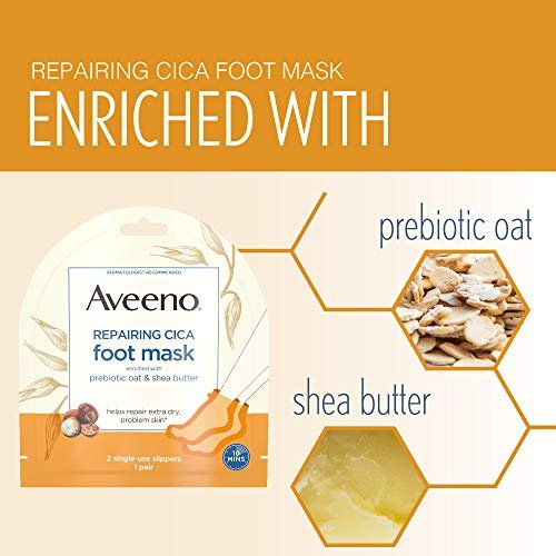 Aveeno Repairing CICA Foot Mask & Hand Mask with Prebiotic Oat and Shea Butter, for Extra Dry Skin, 1 Count Avelisse