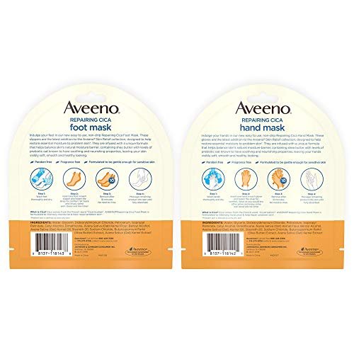 Aveeno Repairing CICA Foot Mask & Hand Mask with Prebiotic Oat and Shea Butter, for Extra Dry Skin, 1 Count Avelisse