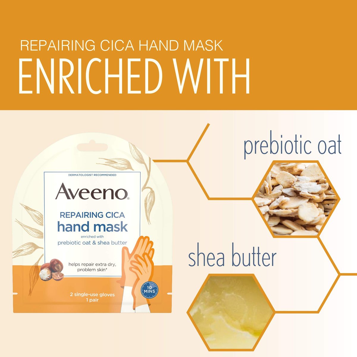 Aveeno Repairing CICA Foot Mask & Hand Mask with Prebiotic Oat and Shea Butter, for Extra Dry Skin, 1 Count Avelisse
