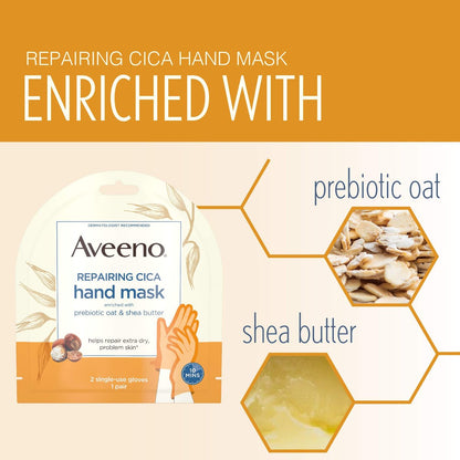 Aveeno Repairing CICA Foot Mask & Hand Mask with Prebiotic Oat and Shea Butter, for Extra Dry Skin, 1 Count Avelisse