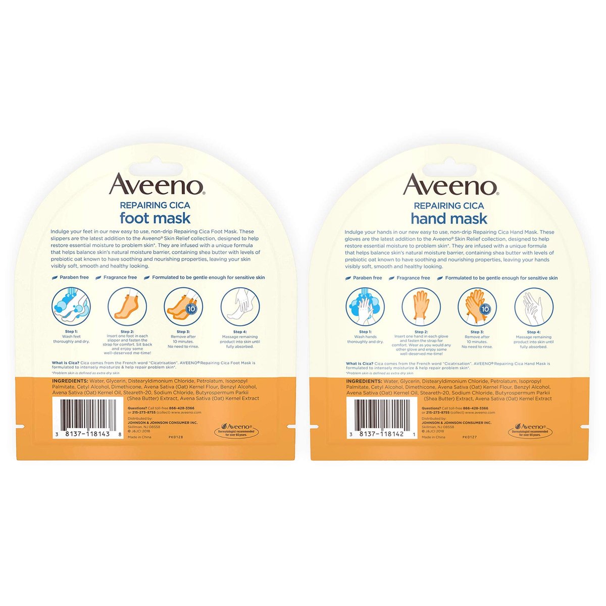 Aveeno Repairing CICA Foot Mask & Hand Mask with Prebiotic Oat and Shea Butter, for Extra Dry Skin, 1 Count Avelisse