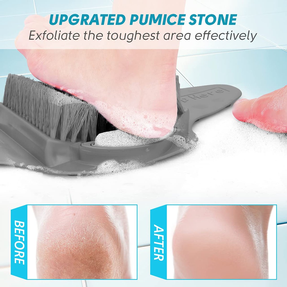 BESKAR Shower Foot Scrubber Mat with Pumice Stone - Cleans, Exfoliates & Smooths Feet Without Bending - Upgraded Non-Slip Suction Cups - Gray Avelisse