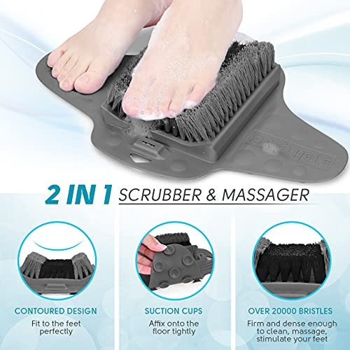 BESKAR Shower Foot Scrubber Mat with Pumice Stone - Cleans, Exfoliates & Smooths Feet Without Bending - Upgraded Non-Slip Suction Cups - Gray Avelisse