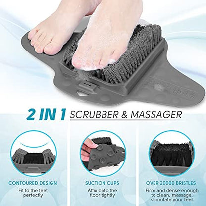 BESKAR Shower Foot Scrubber Mat with Pumice Stone - Cleans, Exfoliates & Smooths Feet Without Bending - Upgraded Non-Slip Suction Cups - Gray Avelisse
