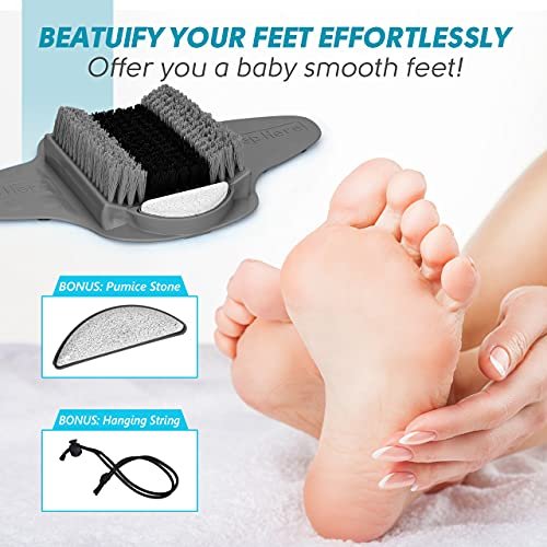 BESKAR Shower Foot Scrubber Mat with Pumice Stone - Cleans, Exfoliates & Smooths Feet Without Bending - Upgraded Non-Slip Suction Cups - Gray Avelisse