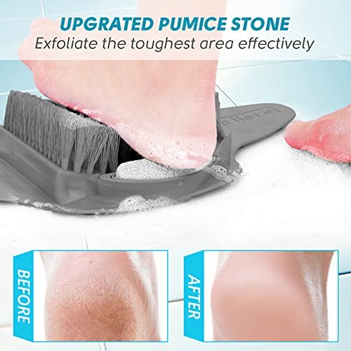 BESKAR Shower Foot Scrubber Mat with Pumice Stone - Cleans, Exfoliates & Smooths Feet Without Bending - Upgraded Non-Slip Suction Cups - Gray Avelisse