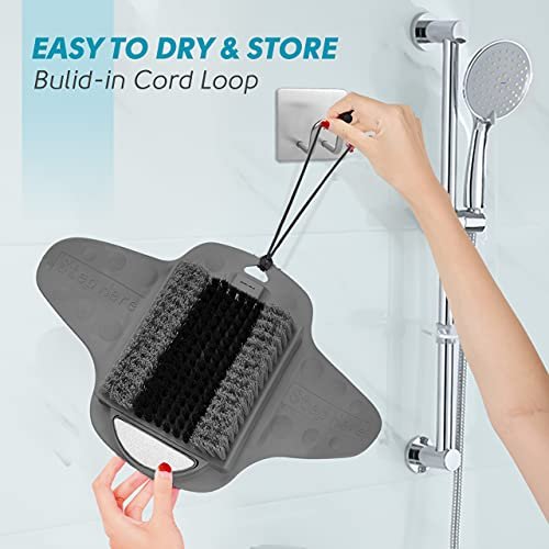 BESKAR Shower Foot Scrubber Mat with Pumice Stone - Cleans, Exfoliates & Smooths Feet Without Bending - Upgraded Non-Slip Suction Cups - Gray Avelisse
