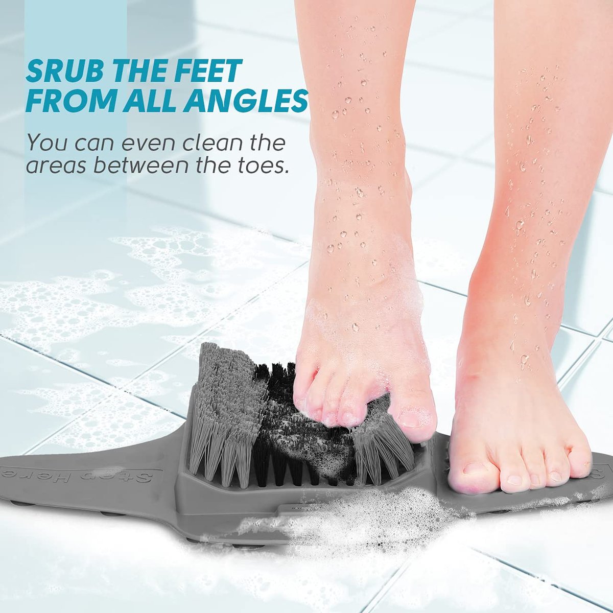 BESKAR Shower Foot Scrubber Mat with Pumice Stone - Cleans, Exfoliates & Smooths Feet Without Bending - Upgraded Non-Slip Suction Cups - Gray Avelisse