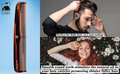GENTS 7 Inch Tortoise Hair Combs Pack of 3 - All Purpose Dressing, Styling & Detangling Combs for Men and Women - Cellulose Acetate Brown Avelisse