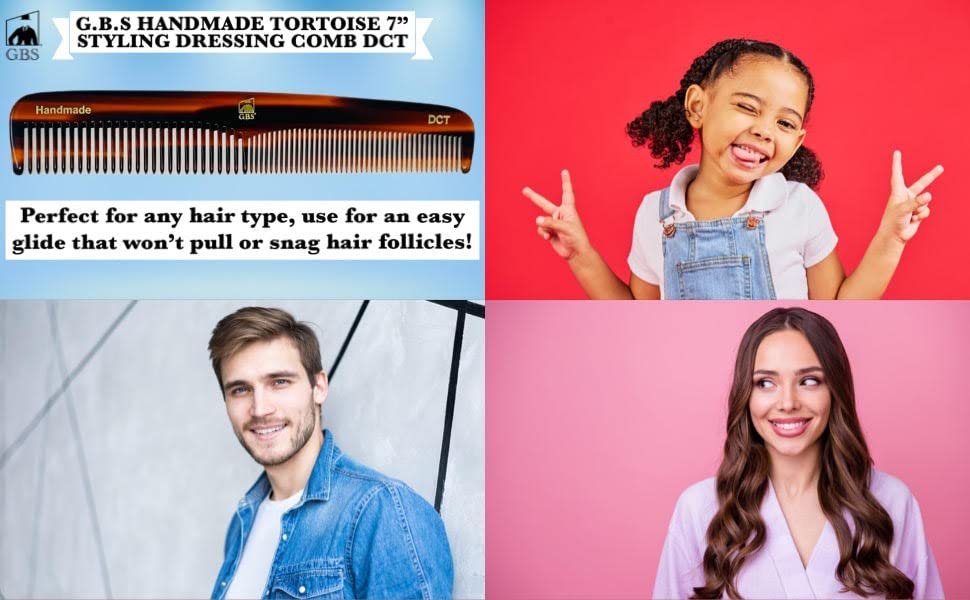GENTS 7 Inch Tortoise Hair Combs Pack of 3 - All Purpose Dressing, Styling & Detangling Combs for Men and Women - Cellulose Acetate Brown Avelisse
