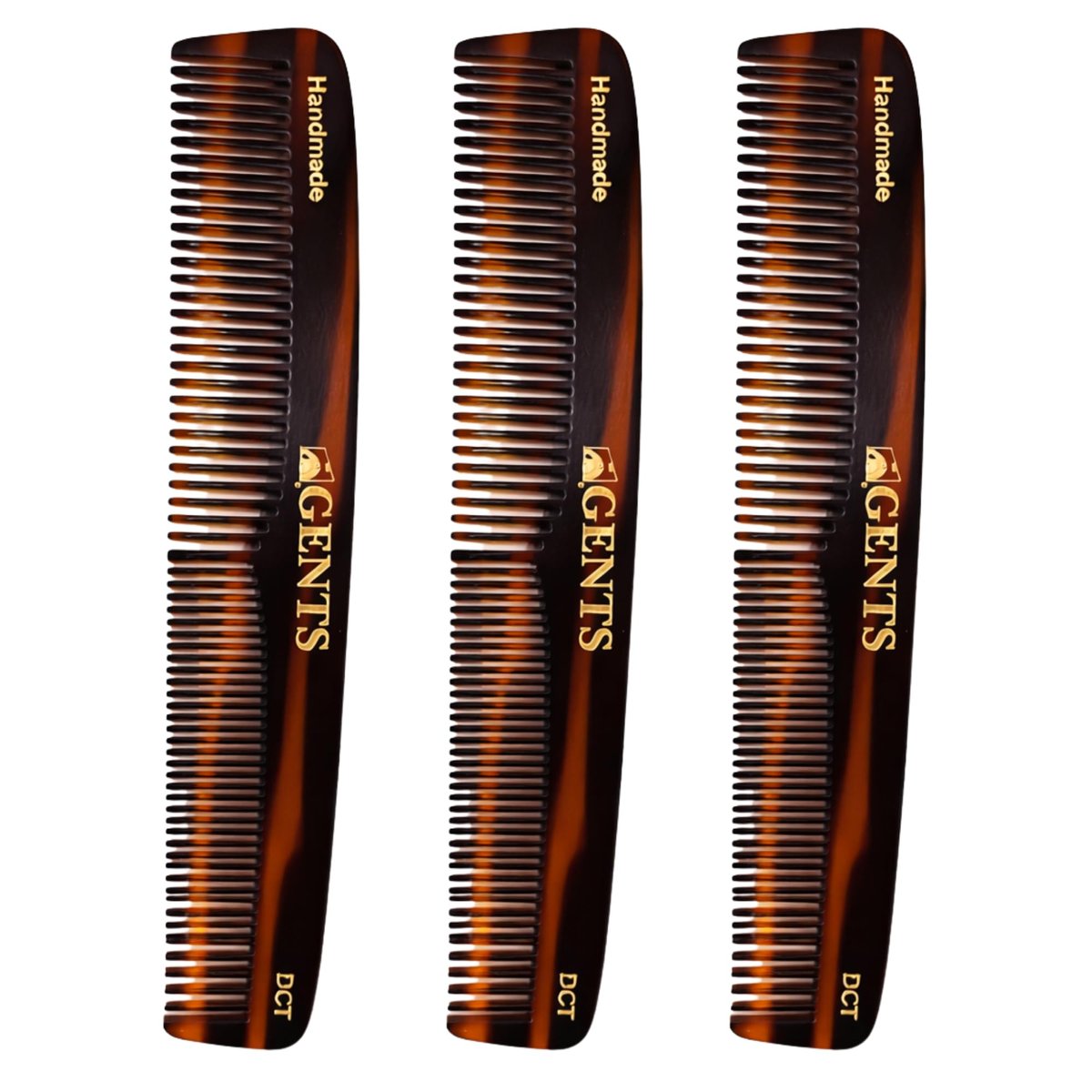 GENTS 7 Inch Tortoise Hair Combs Pack of 3 - All Purpose Dressing, Styling & Detangling Combs for Men and Women - Cellulose Acetate Brown Avelisse