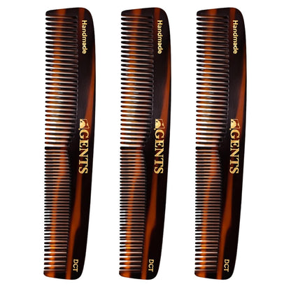 GENTS 7 Inch Tortoise Hair Combs Pack of 3 - All Purpose Dressing, Styling & Detangling Combs for Men and Women - Cellulose Acetate Brown Avelisse