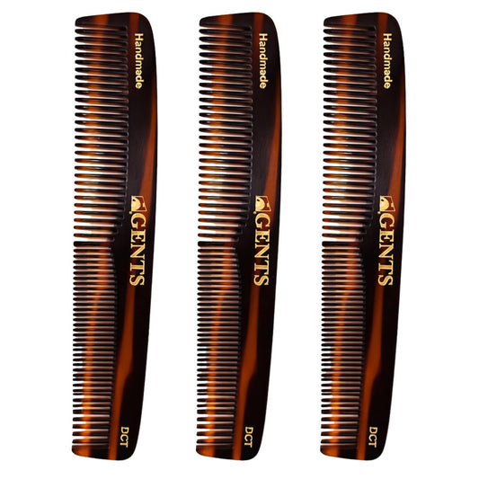 GENTS 7 Inch Tortoise Hair Combs Pack of 3 - All Purpose Dressing, Styling & Detangling Combs for Men and Women - Cellulose Acetate Brown Avelisse