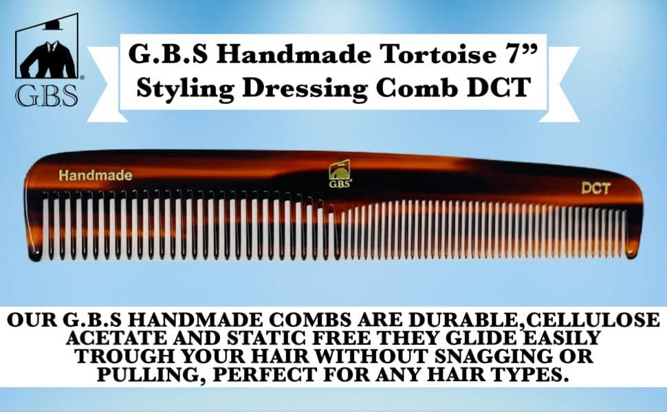 GENTS 7 Inch Tortoise Hair Combs Pack of 3 - All Purpose Dressing, Styling & Detangling Combs for Men and Women - Cellulose Acetate Brown Avelisse