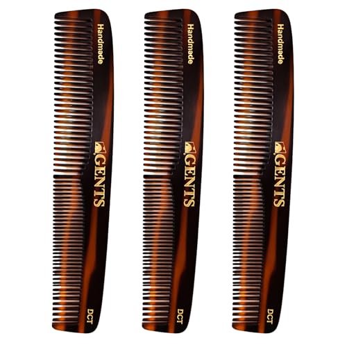 GENTS 7 Inch Tortoise Hair Combs Pack of 3 - All Purpose Dressing, Styling & Detangling Combs for Men and Women - Cellulose Acetate Brown Avelisse