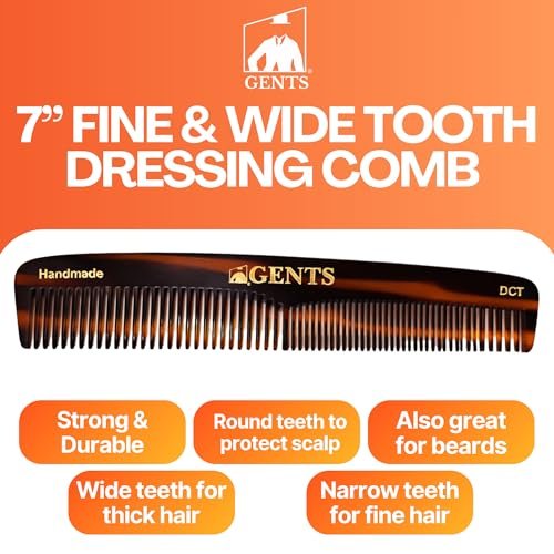 GENTS 7 Inch Tortoise Hair Combs Pack of 3 - All Purpose Dressing, Styling & Detangling Combs for Men and Women - Cellulose Acetate Brown Avelisse