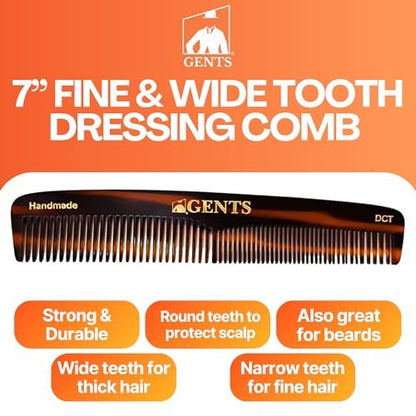 GENTS 7 Inch Tortoise Hair Combs Pack of 3 - All Purpose Dressing, Styling & Detangling Combs for Men and Women - Cellulose Acetate Brown Avelisse