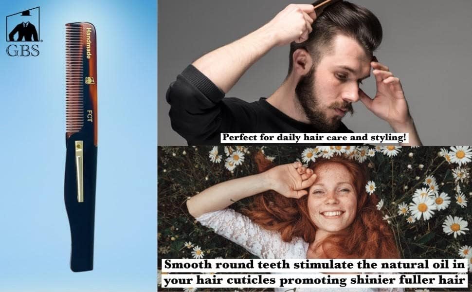 Premium Folding Pocket Combs for Men & Women - 3 Pack Handmade Anti-Static Travel Combs for All Hair Types - Durable Cellulose Acetate - görsel 7