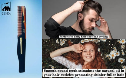 Premium Folding Pocket Combs for Men & Women - 3 Pack Handmade Anti-Static Travel Combs for All Hair Types - Durable Cellulose Acetate