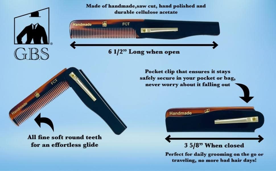 Premium Folding Pocket Combs for Men & Women - 3 Pack Handmade Anti-Static Travel Combs for All Hair Types - Durable Cellulose Acetate - görsel 5