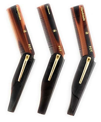 Premium Folding Pocket Combs for Men & Women - 3 Pack Handmade Anti-Static Travel Combs for All Hair Types - Durable Cellulose Acetate
