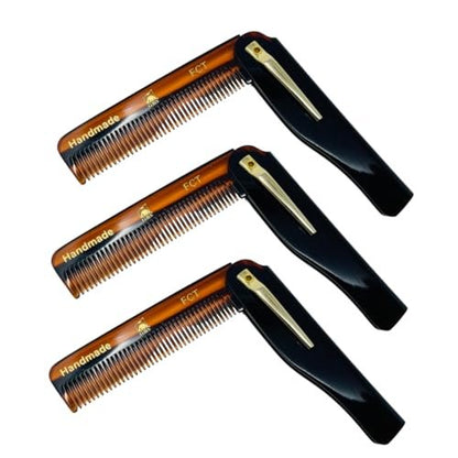 Premium Folding Pocket Combs for Men & Women - 3 Pack Handmade Anti-Static Travel Combs for All Hair Types - Durable Cellulose Acetate