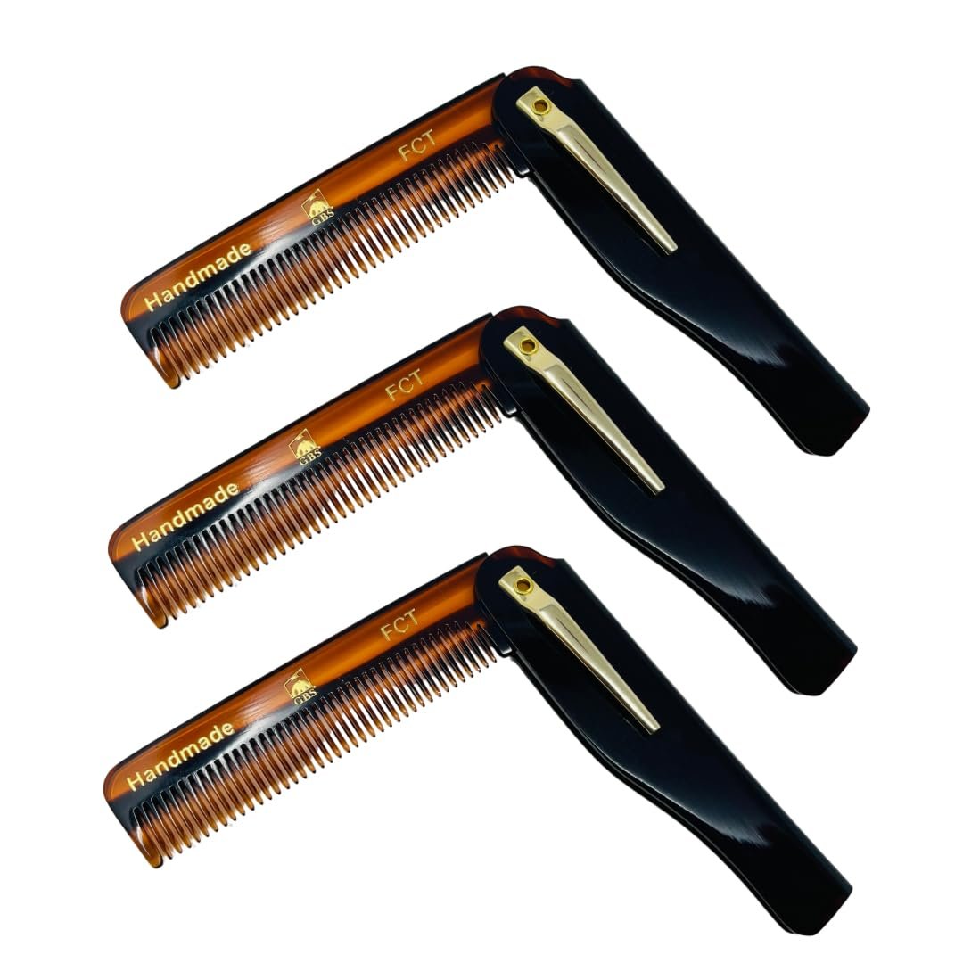 Premium Folding Pocket Combs for Men & Women - 3 Pack Handmade Anti-Static Travel Combs for All Hair Types - Durable Cellulose Acetate - görsel 1