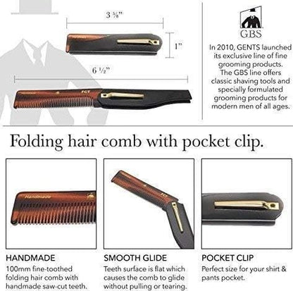 Premium Folding Pocket Combs for Men & Women - 3 Pack Handmade Anti-Static Travel Combs for All Hair Types - Durable Cellulose Acetate