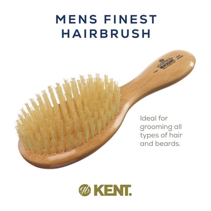 Kent OG3 Finest Men's Hair Brush and Facial Brush for Beard Care - 100% Natural White Boar Bristle Brush for Men's Grooming, Scalp, 360 Waves, and Beard Straightener