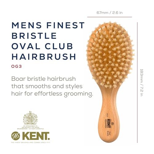 Kent OG3 Finest Men's Hair Brush and Facial Brush for Beard Care - 100% Natural White Boar Bristle Brush for Men's Grooming, Scalp, 360 Waves, and Beard Straightener - görsel 6